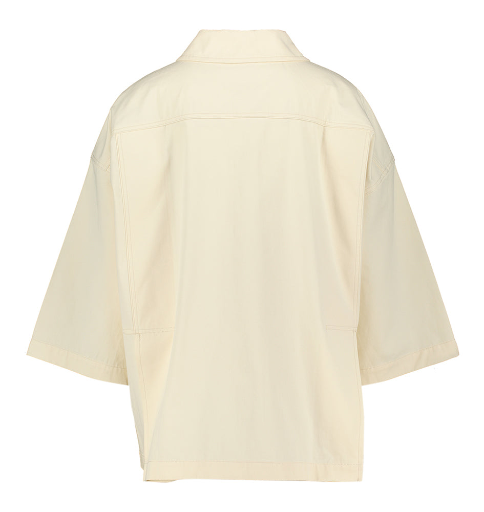 Manteau oversize en coton ivoire à boutons et manches trois-quarts Rue de Tokyo
