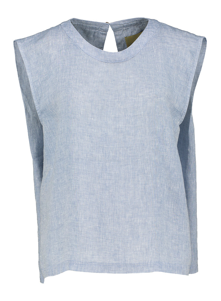 Chemisier bleu clair sans manches en lin Sofie Momoni