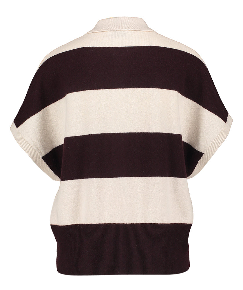 Polo en laine beige à rayures marron Zenggi