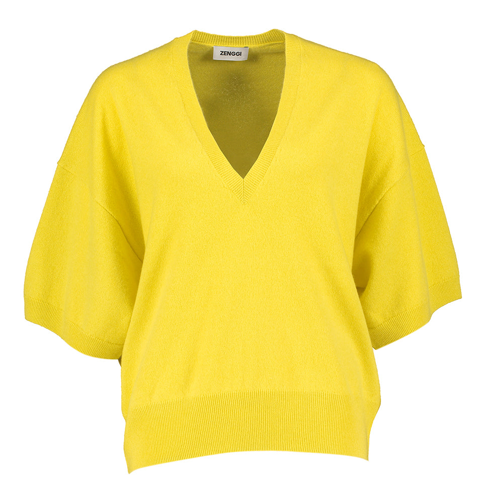 Pull jaune à col en V en cachemire Zenggi
