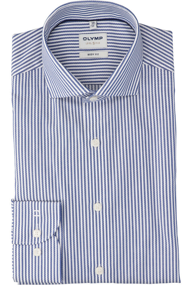 Chemise bleue en coton (coupe classique) à rayures et manches longues Olymp