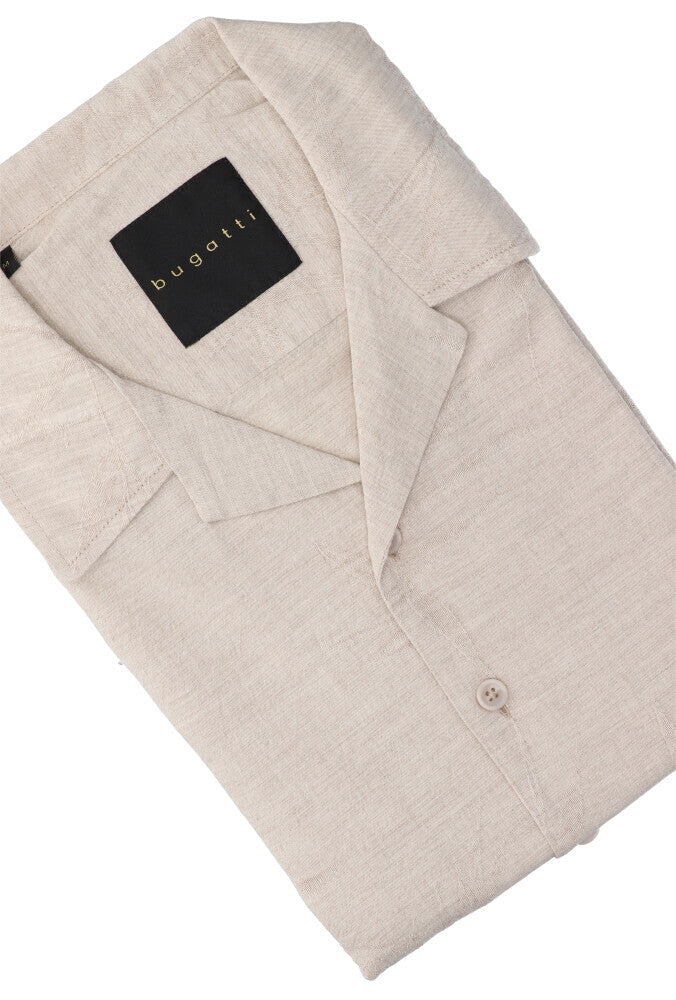 Beige katoenen hemd (regular fit) met korte mouwen Bugatti