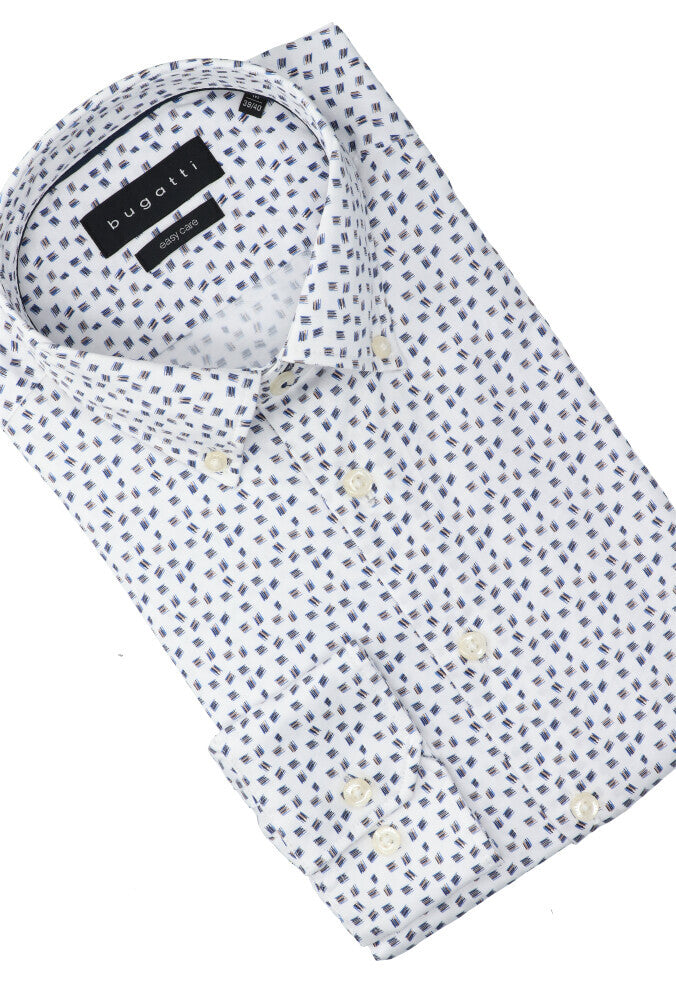 Chemise blanche en coton (coupe classique) à manches longues, imprimé Bugatti