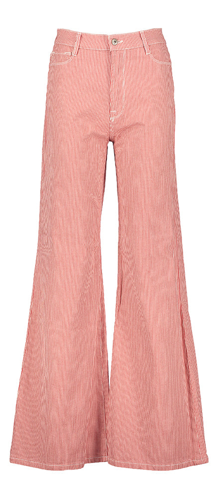 Oranje katoenen broek met ecru strepenpatroon Femme By-Bar