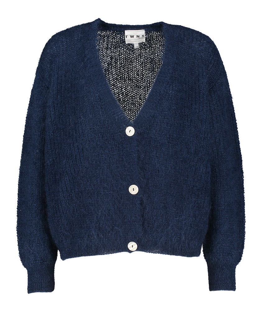 Gilet en laine bleu foncé avec boutons en nacre Twins