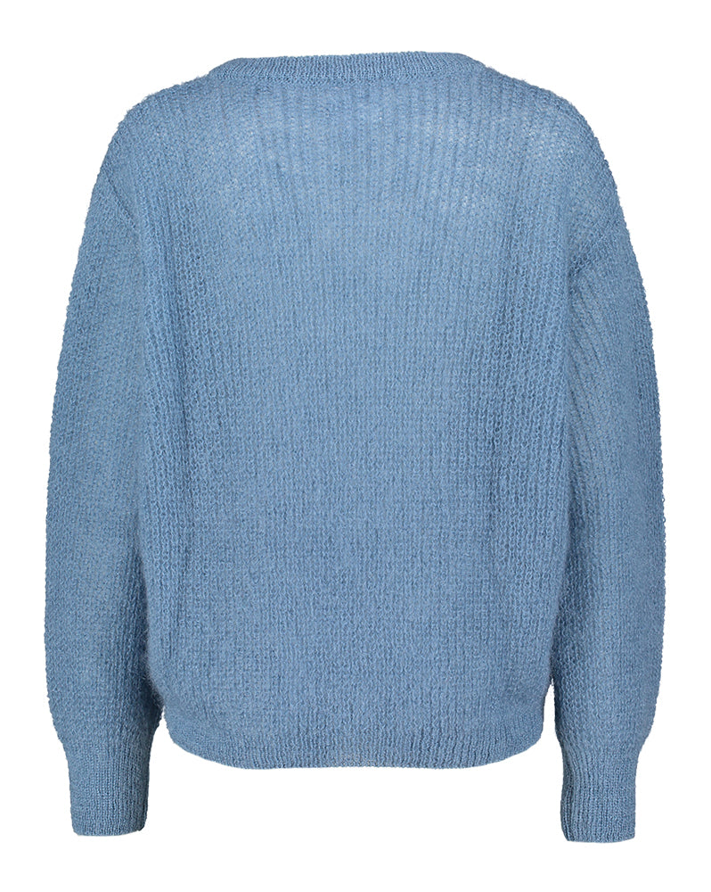 Petrolblauwe wollen pull met V-hals Twins