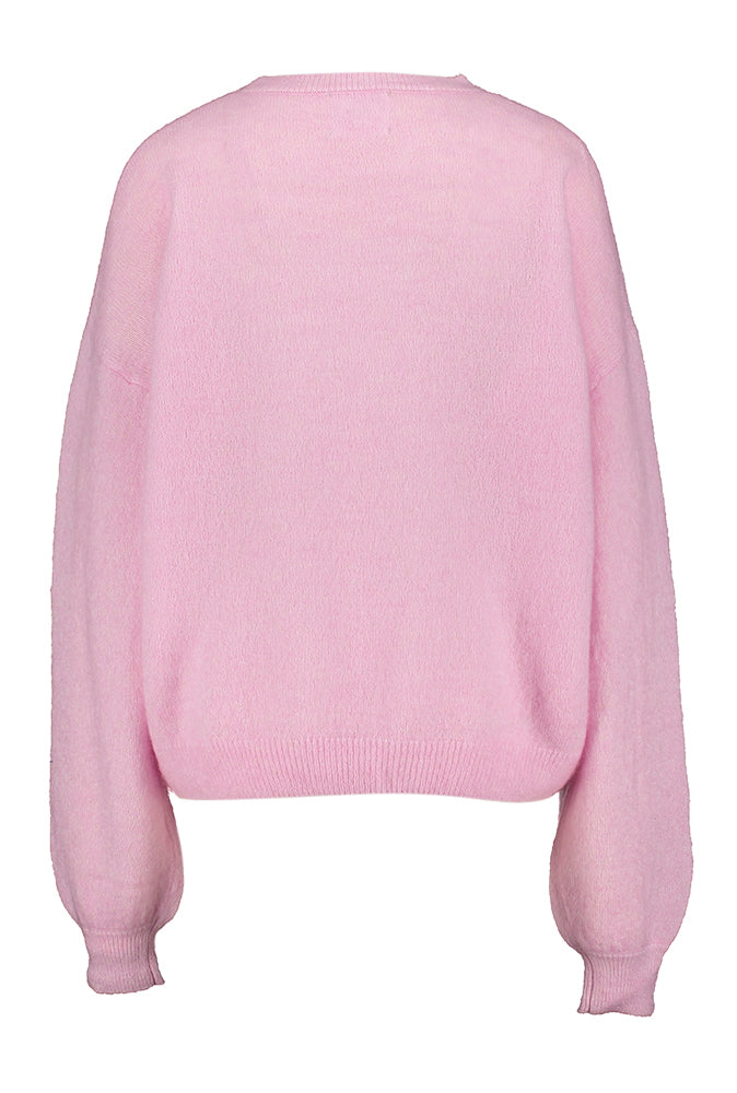 Pull en laine rose clair à col rond Twins