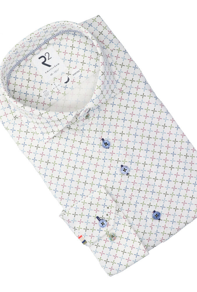 Wit katoenen hemd (regular fit) met print R2