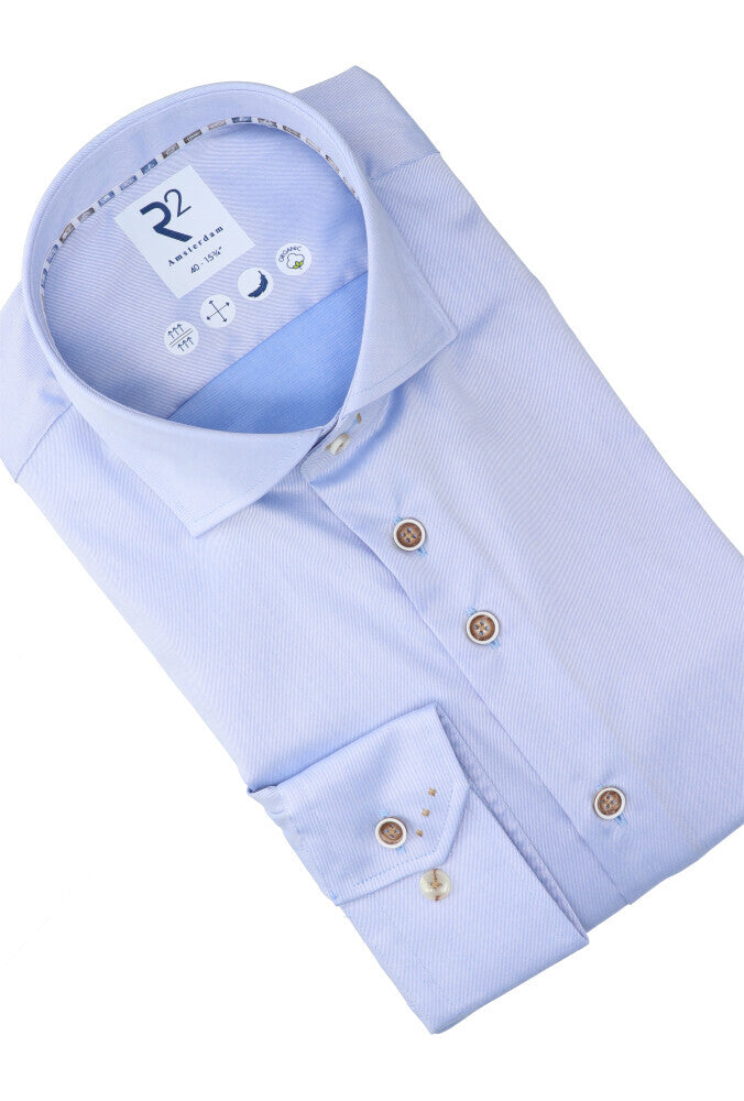 Chemise en coton bleu clair (coupe classique) à manches longues R2