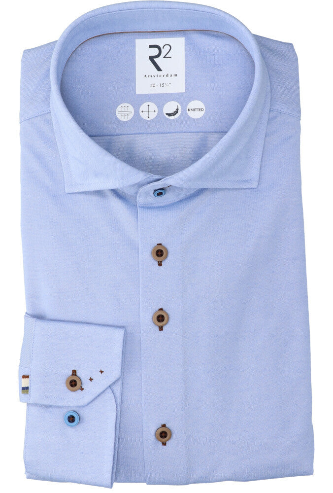 T-shirt en coton bleu clair (coupe classique) à manches longues R2