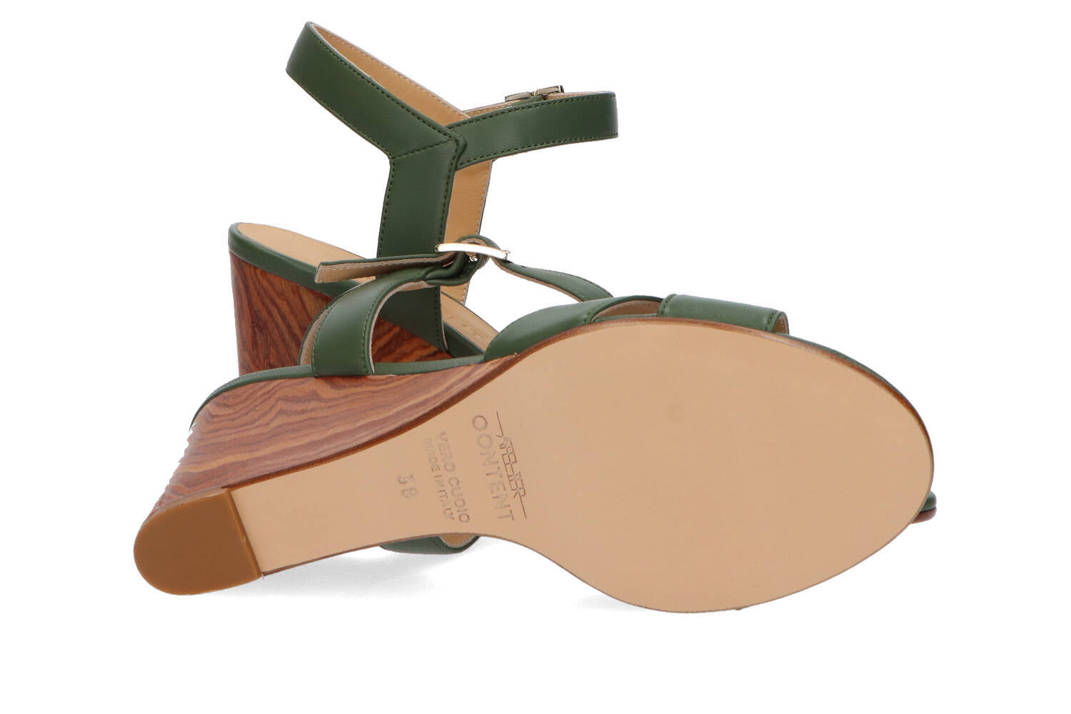 Sandales vert foncé à talon compensé Cara Atelier Content