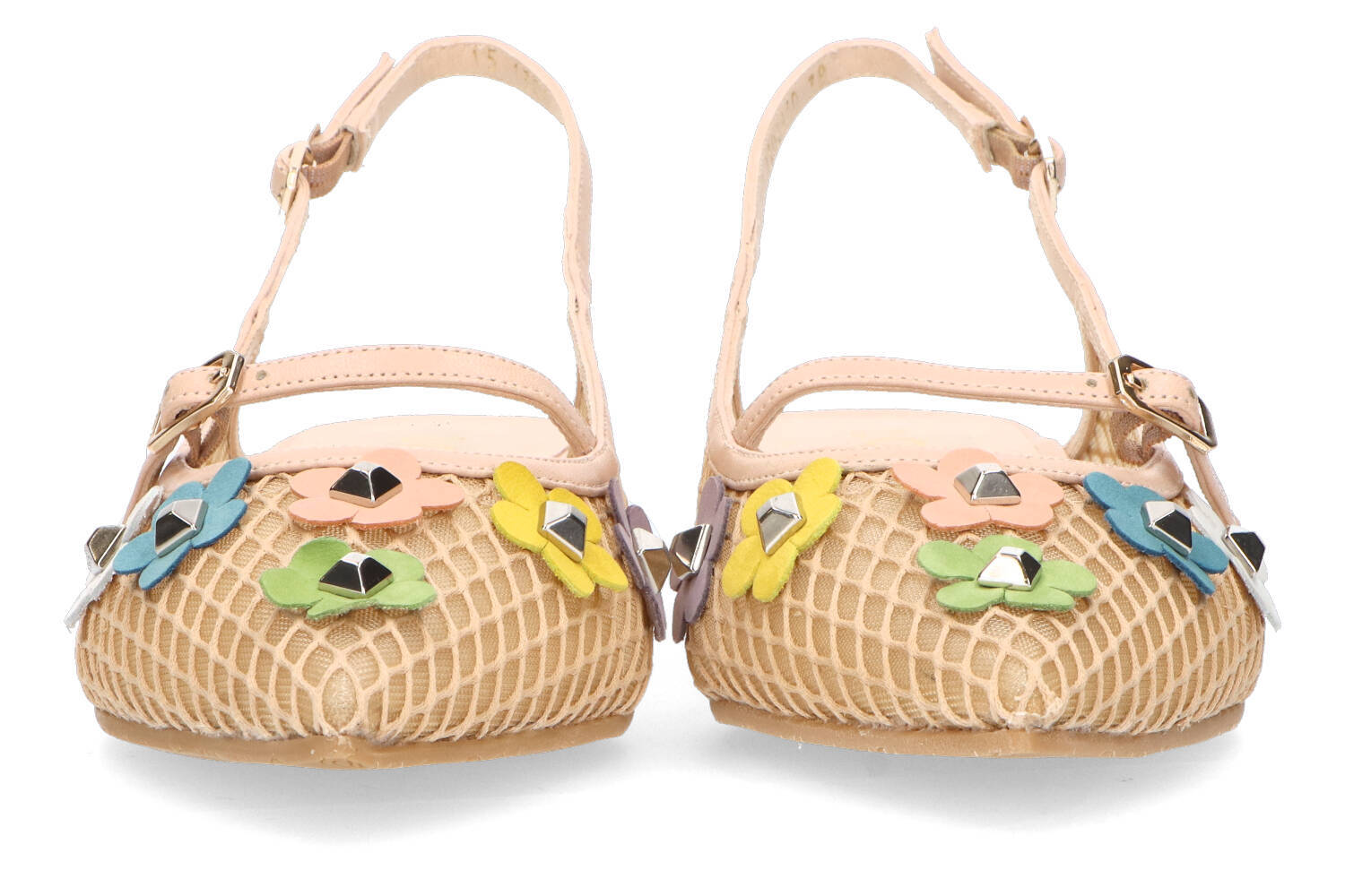 Nude sandalen met multicolor bloemen en blokhak Amisanti Lodi