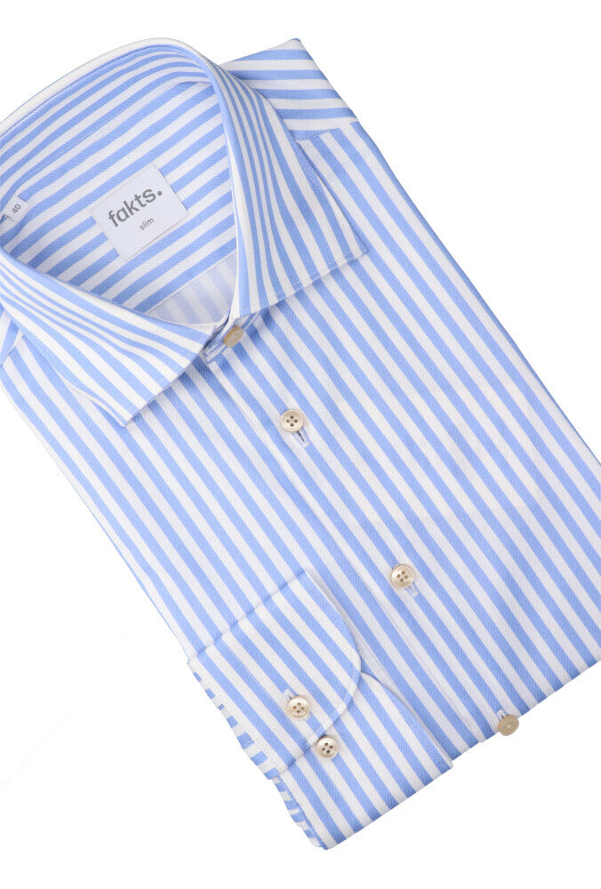 Blauw en wit gestreept katoenen hemd (slim fit) met laneg mouwen Fakts