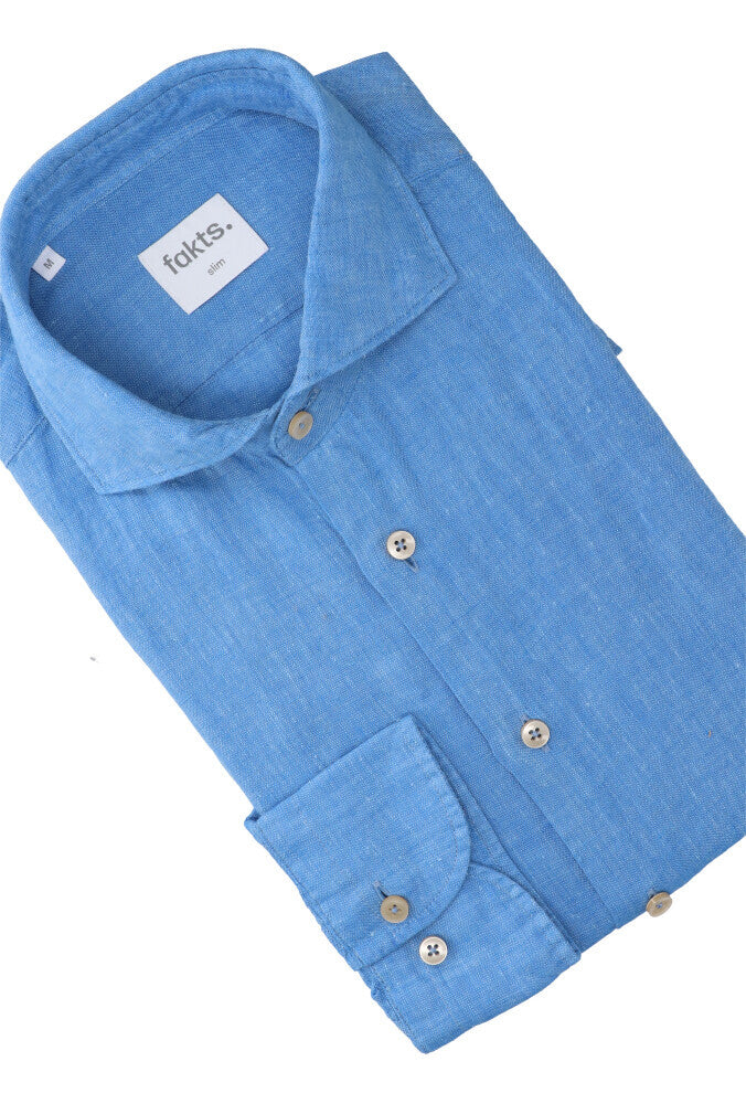 Chemise en lin bleu (coupe ajustée) à manches longues Leisure Fakts