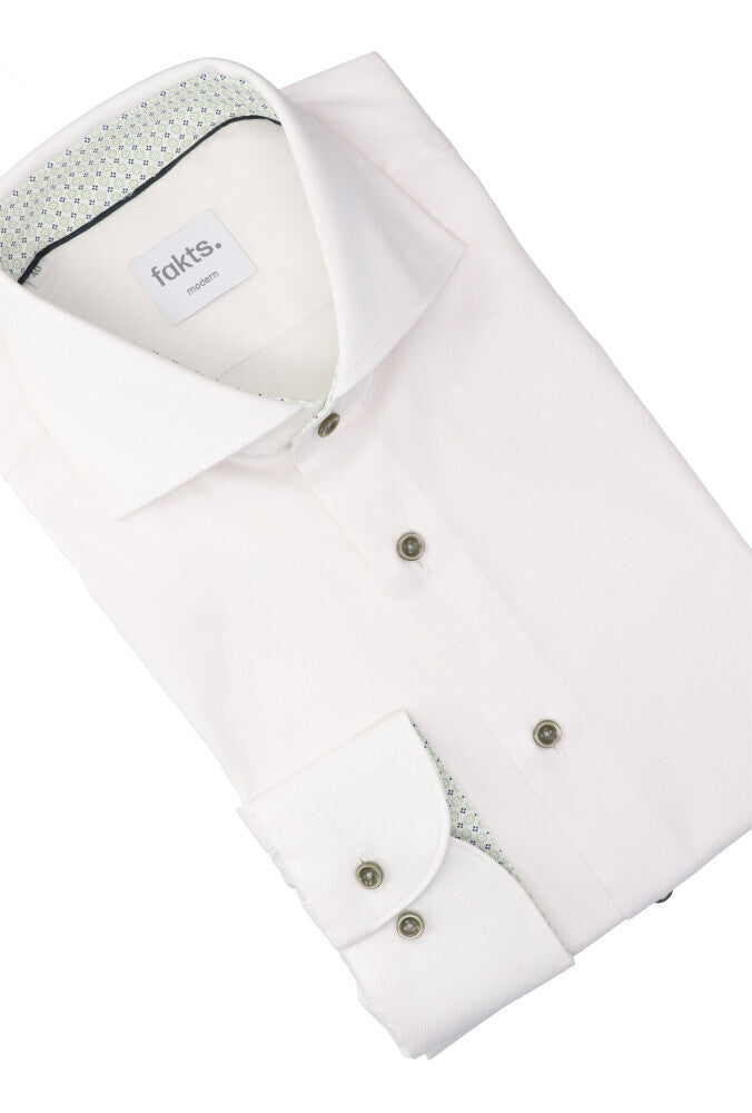 Chemise blanche en coton (coupe classique) à manches longues et boutons vert foncé Fakts