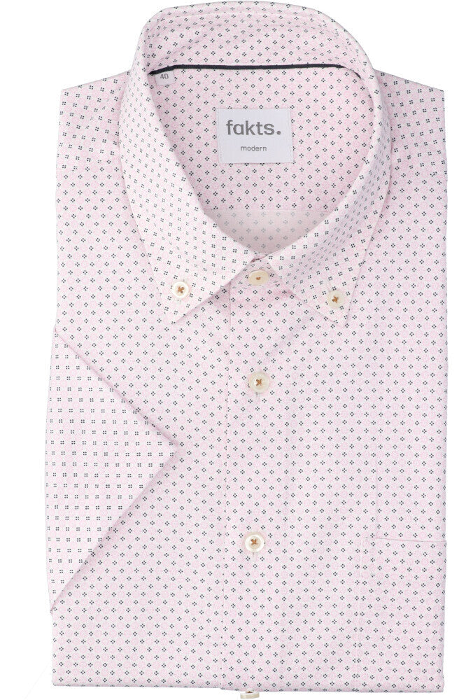 Wit en roze katoenen hemd (regular fit) met korte mouwen Busy Fakts