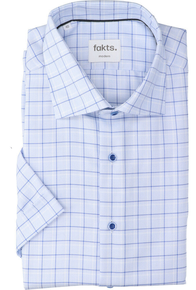 Blauw en wit geruit katoenen hemd (regular fit) met korte mouwen Busy Fakts