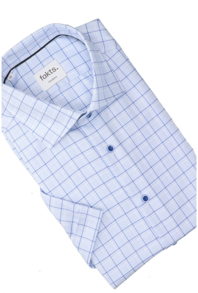 Chemise en coton à carreaux bleus et blancs (coupe classique) à manches courtes Busy Fakts