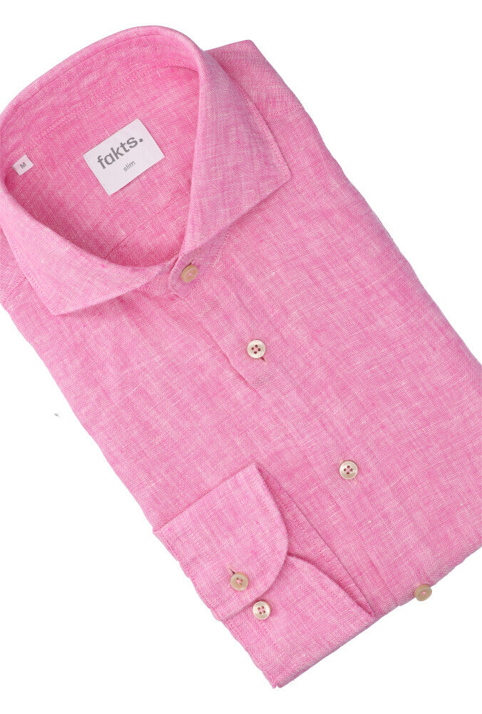 Chemise en lin rose (coupe ajustée) à manches longues Leisure Fakts