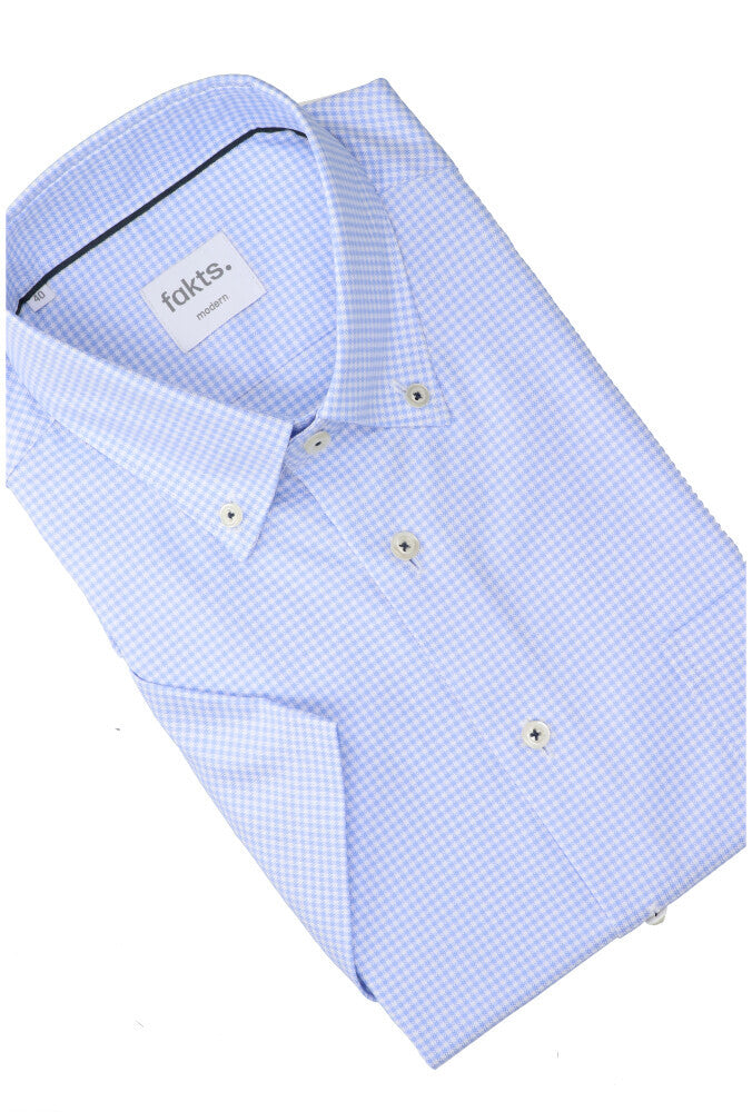 Blauw en wit geruit katoenen hemd (regular fit) met korte mouwen Busy Fakts