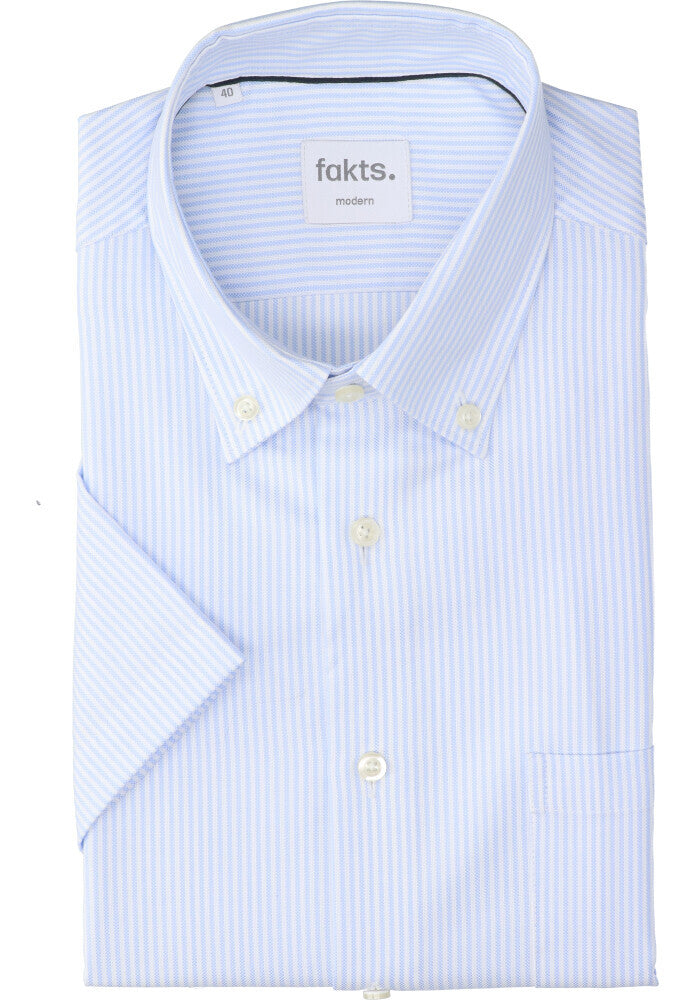 Blauw en wit gestreept katoenen hemd (regular fit) met korte mouwen Busy Fakts