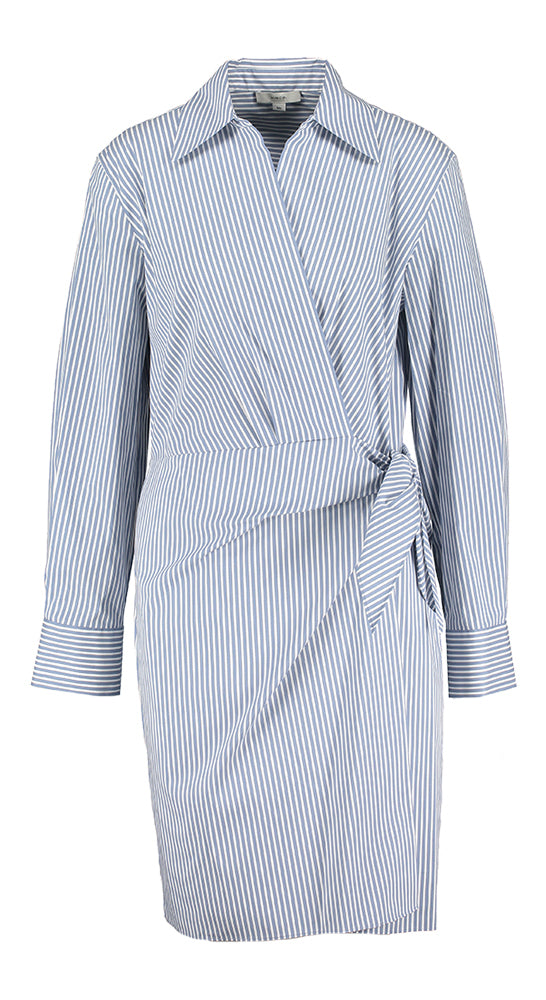 Blauw en wit gestreepte jurk met strikdetail Vince