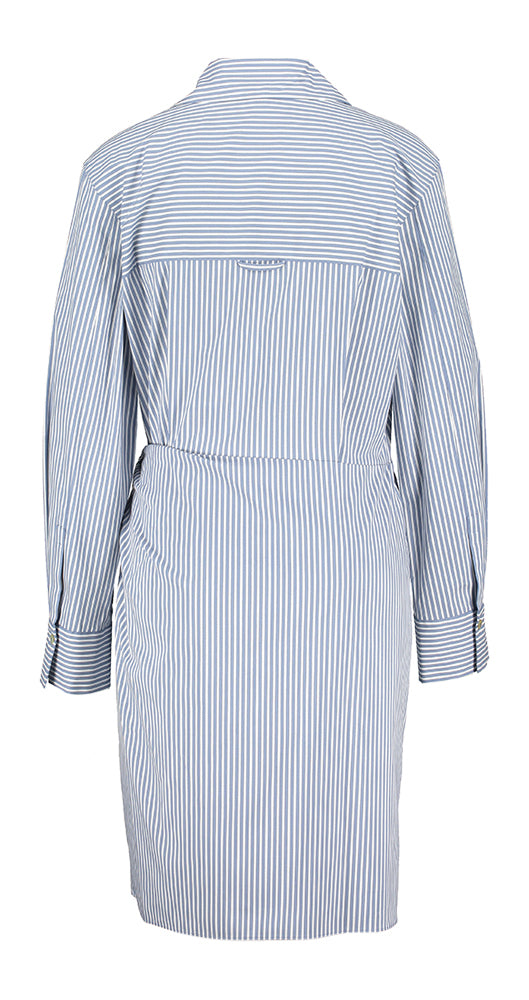 Blauw en wit gestreepte jurk met strikdetail Vince