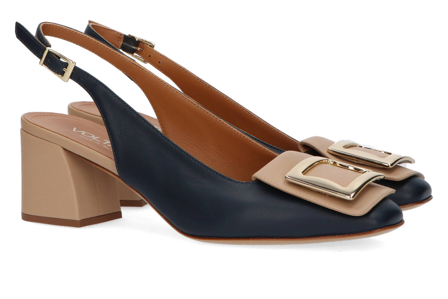 Sandales bleu beige à talon bloc Voltan