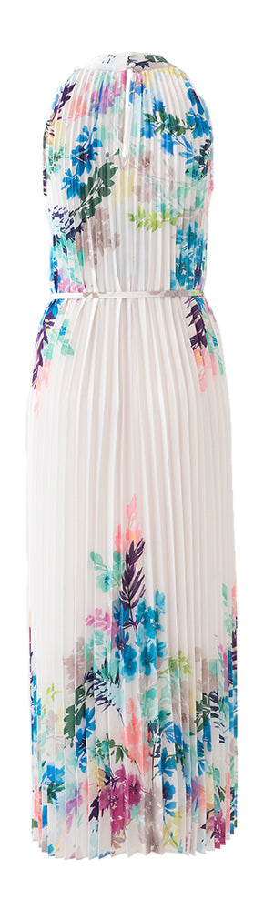 Robe plissée blanche à imprimé multicolore Joseph Ribkoff