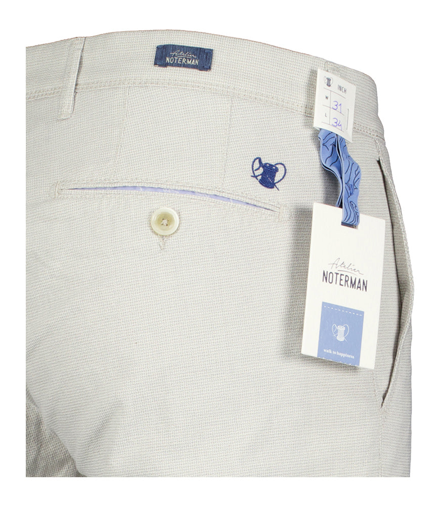 Pantalon de costume gris clair à fin motif losanges Atelier Noterman