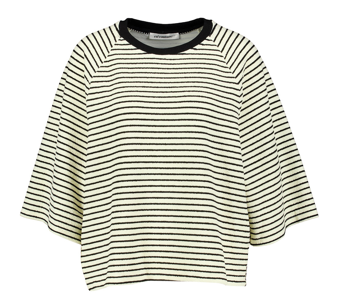 Pull rayé blanc et noir à manches trois-quarts Co'Couture