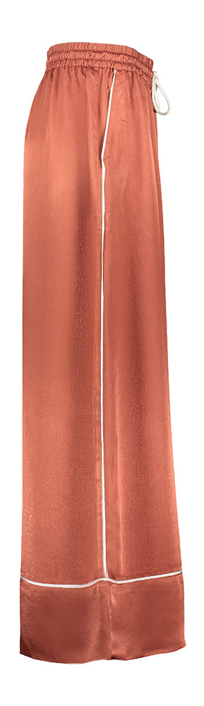 Pantalon large couleur rouille à fines rayures Hontgommery Essentiel