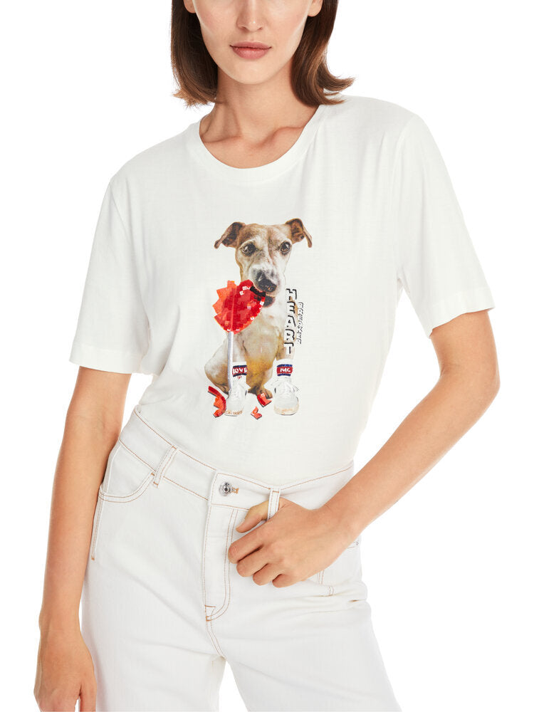 T-shirt blanc à imprimé chien Marccain