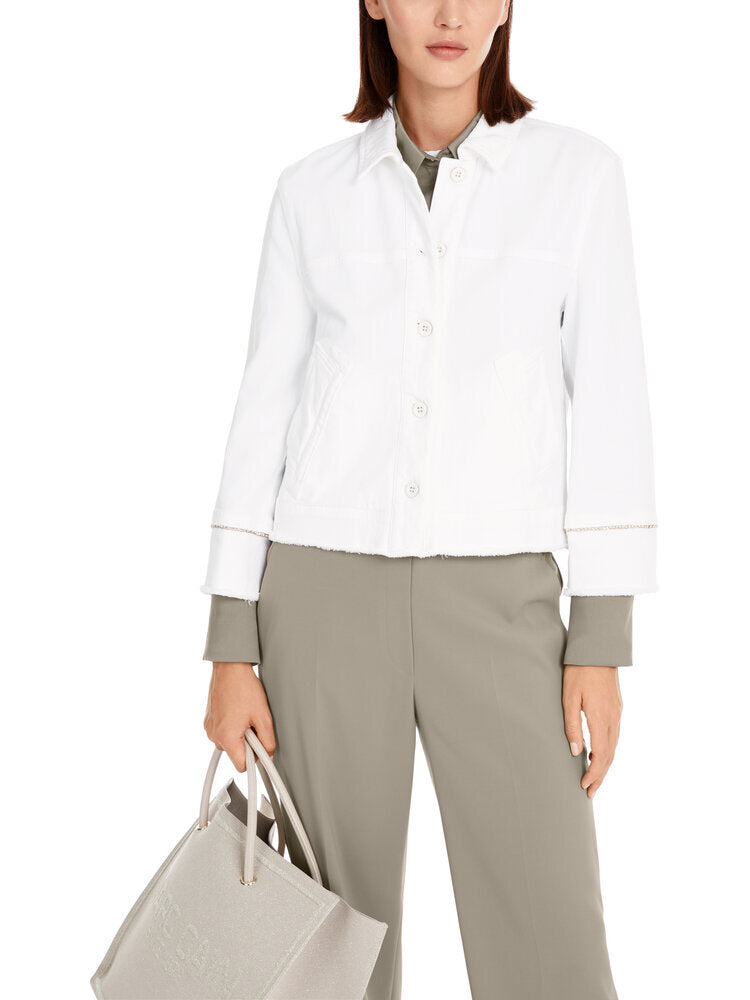 Veste en jean blanc à ourlet effiloché, collections Marc Cain
