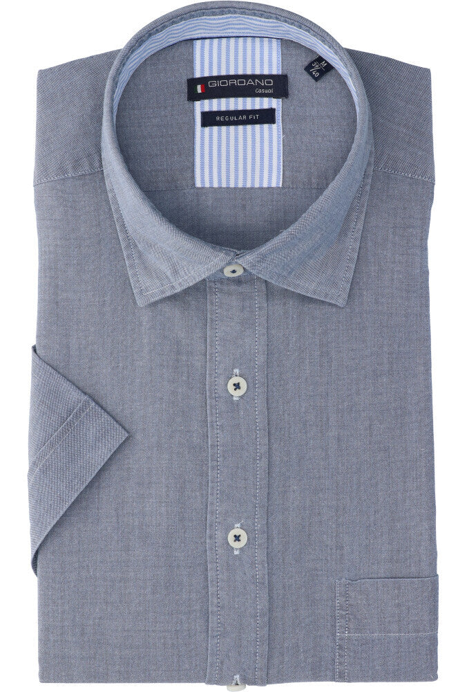Chemise en coton bleu-gris (coupe classique) à manches courtes Giordano