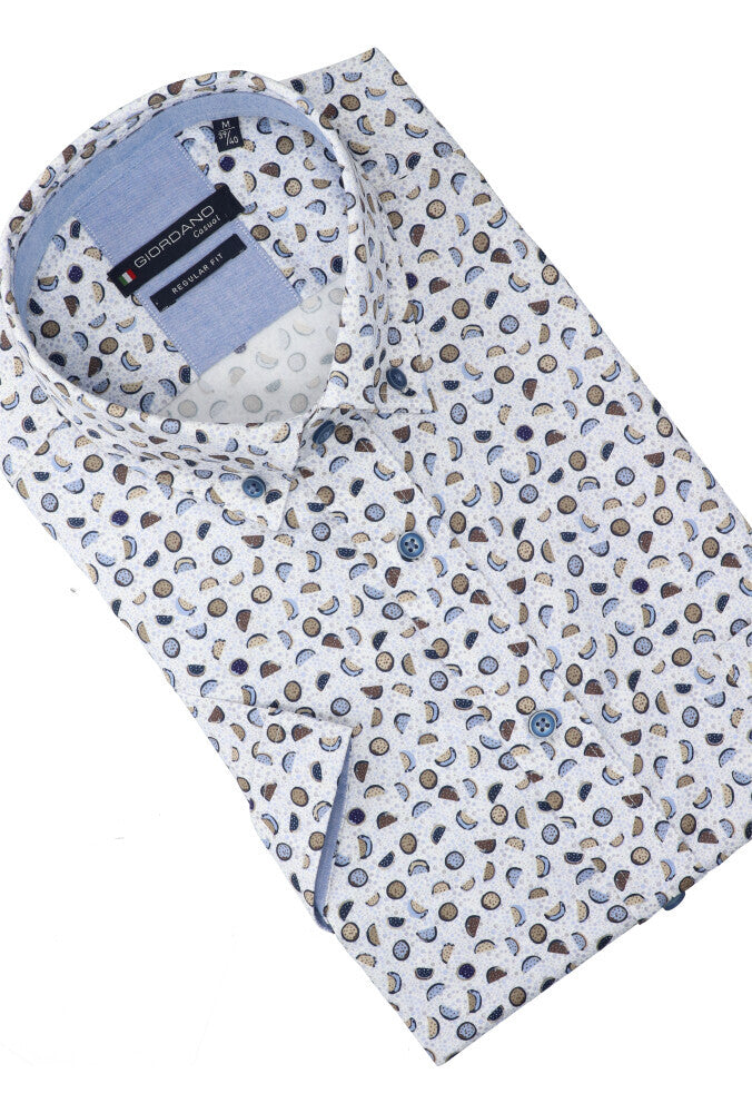 Chemise blanche en coton (coupe classique) à manches courtes, imprimé Giordano