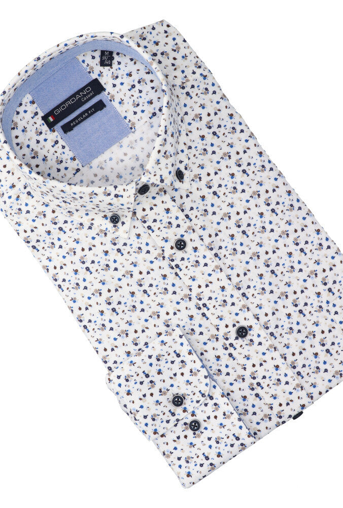 Chemise en coton blanc (coupe classique) à imprimé floral multicolore Giordano