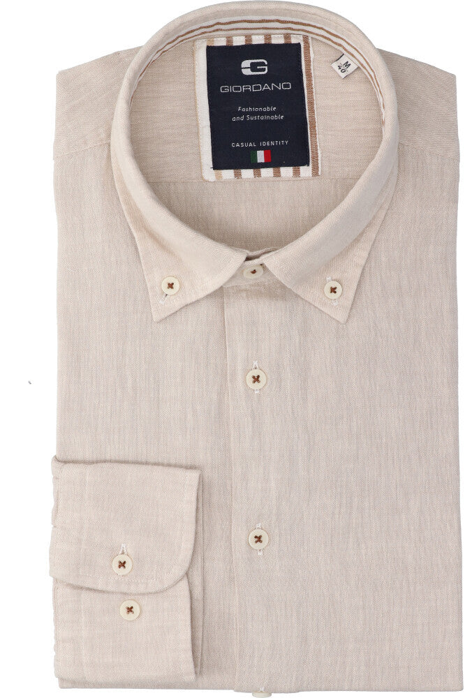 Chemise Giordano en lin beige (coupe ajustée) à manches longues