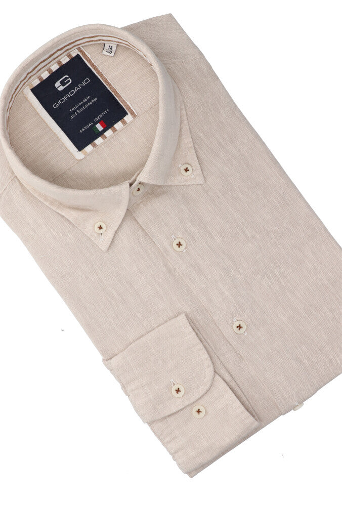 Chemise Giordano en lin beige (coupe ajustée) à manches longues