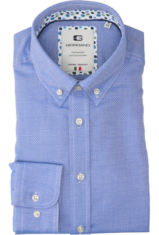Chemise en coton bleu (coupe classique) à manches longues et détails Giordano