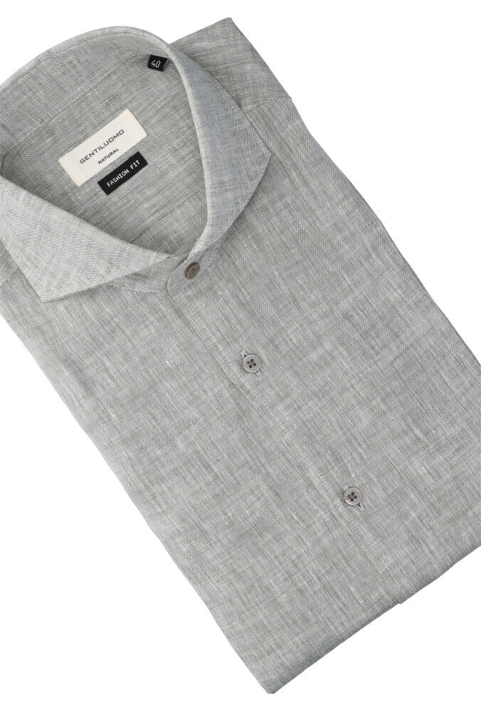 Chemise en lin vert (coupe classique) à manches longues Gentiluomo