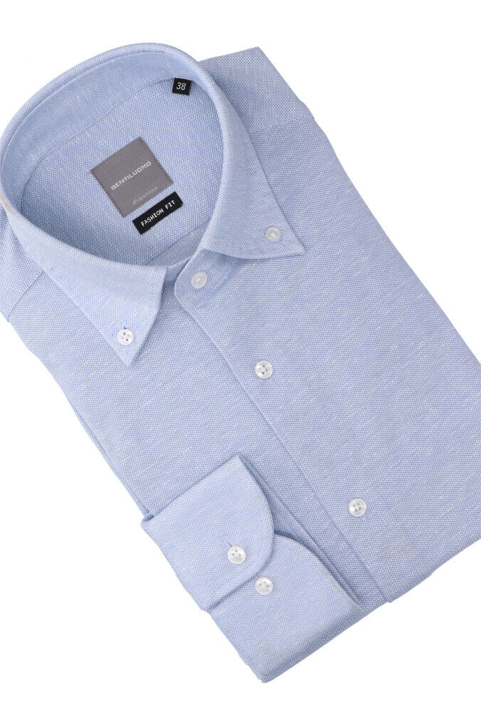 Lichtblauw katoenen hemd (regular fit) met details en lange mouwen Gentiluomo