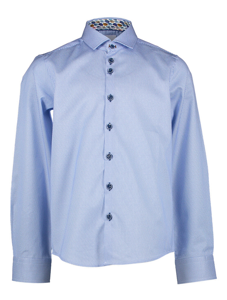Blauw en wit katoenen hemd (slim fit) met lange mouwen Communie R2