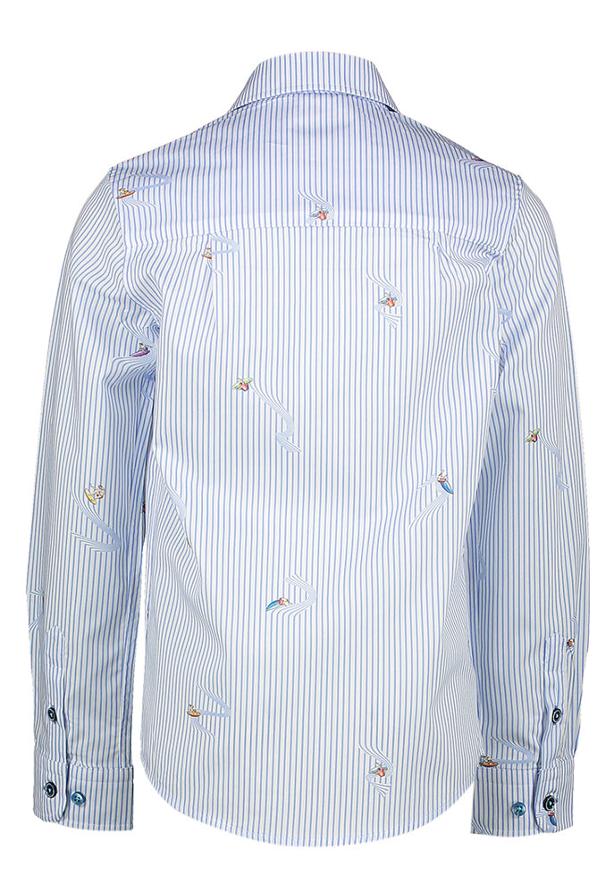 Blauw en wit gestreept katoenen hemd (slim fit) met lange mouwen Communie R2