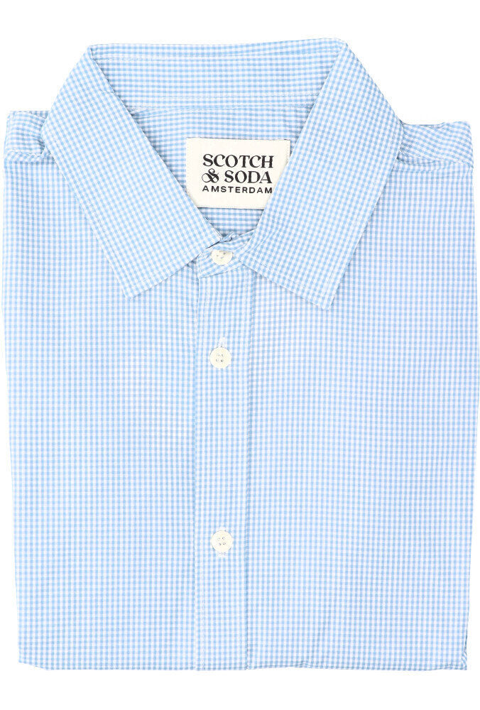 Chemise blanche en coton (coupe classique) à petits carreaux et manches longues Scotch&Soda