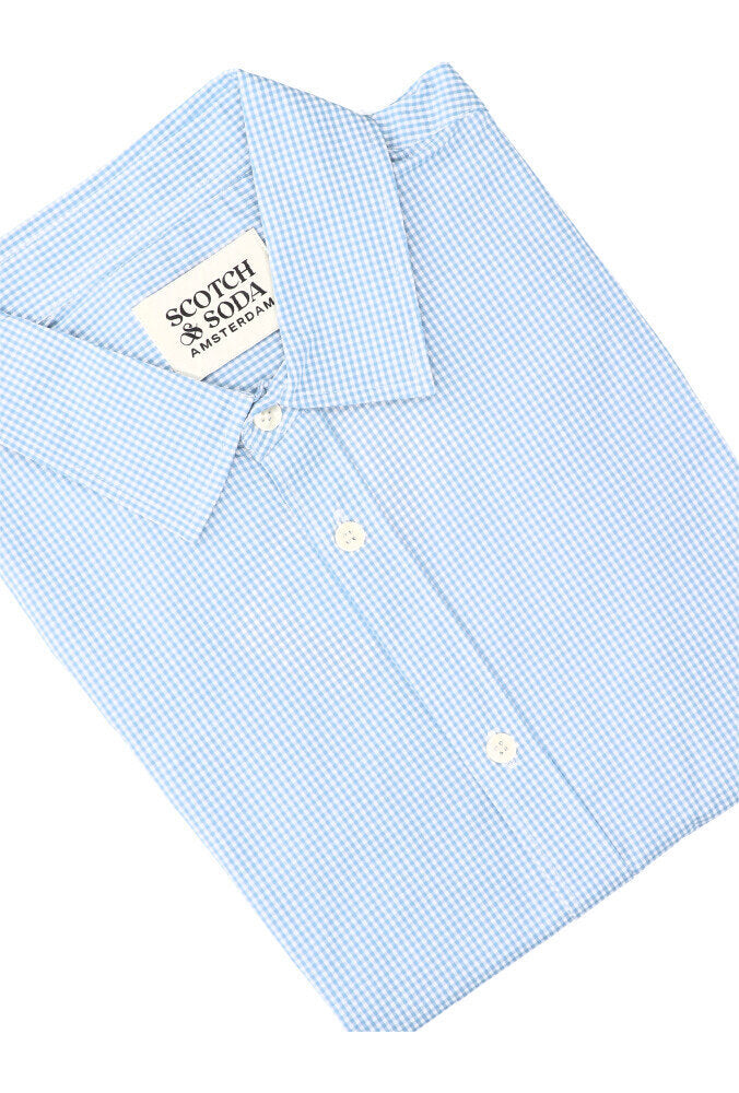 Chemise blanche en coton (coupe classique) à petits carreaux et manches longues Scotch&Soda