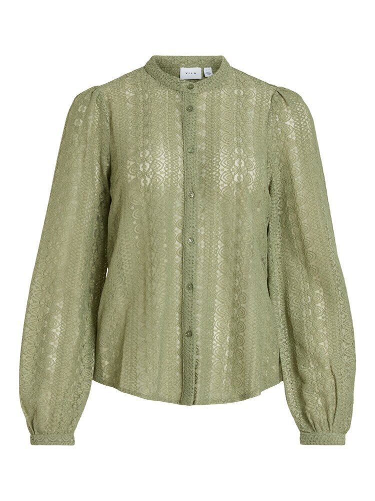 Olijfgroene blouse in kant Vichikka Vila