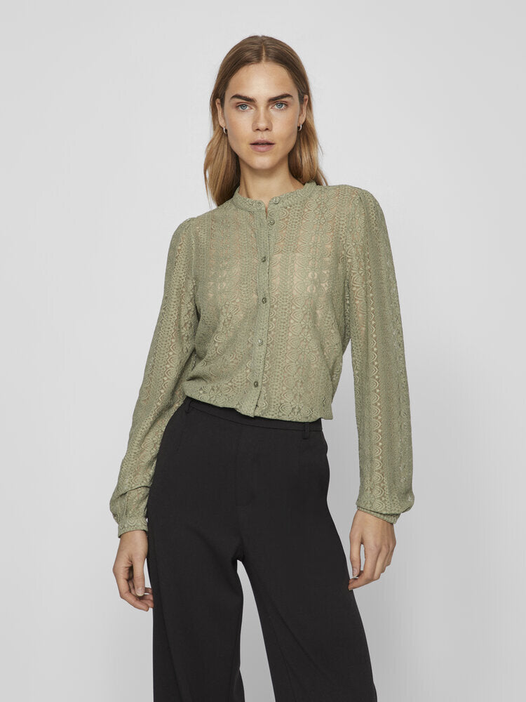 Olijfgroene blouse in kant Vichikka Vila