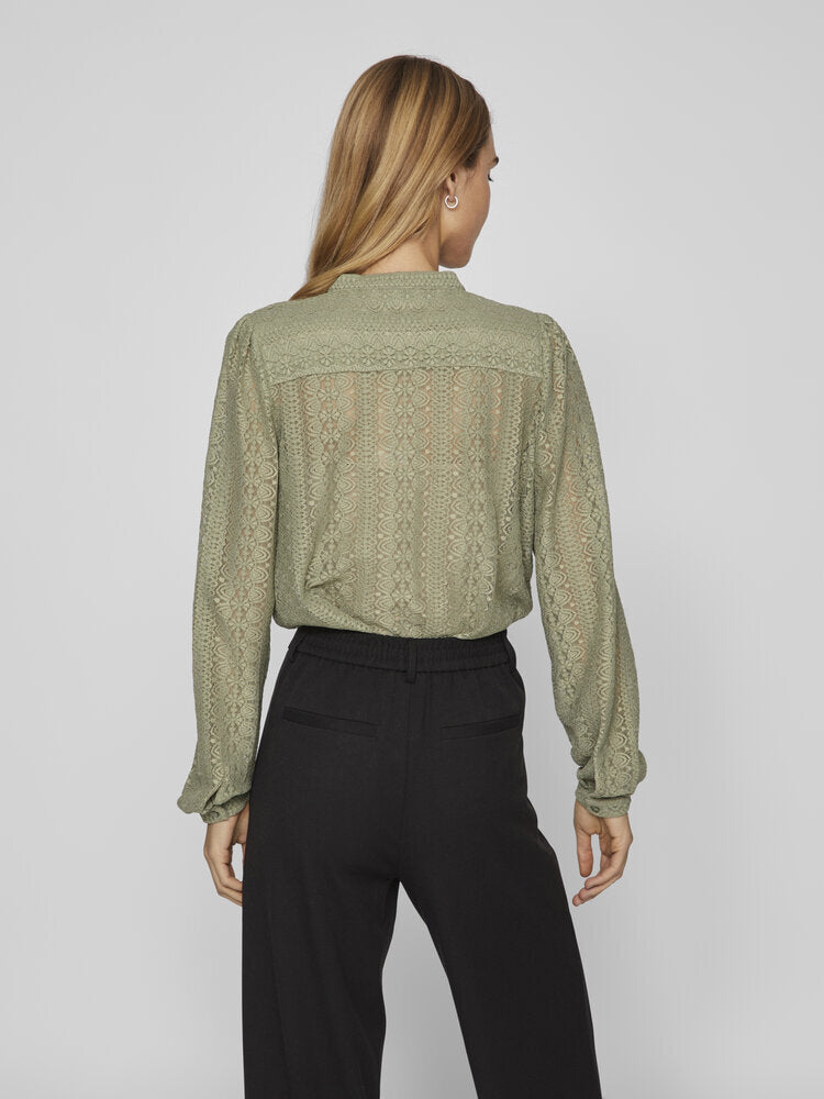 Olijfgroene blouse in kant Vichikka Vila