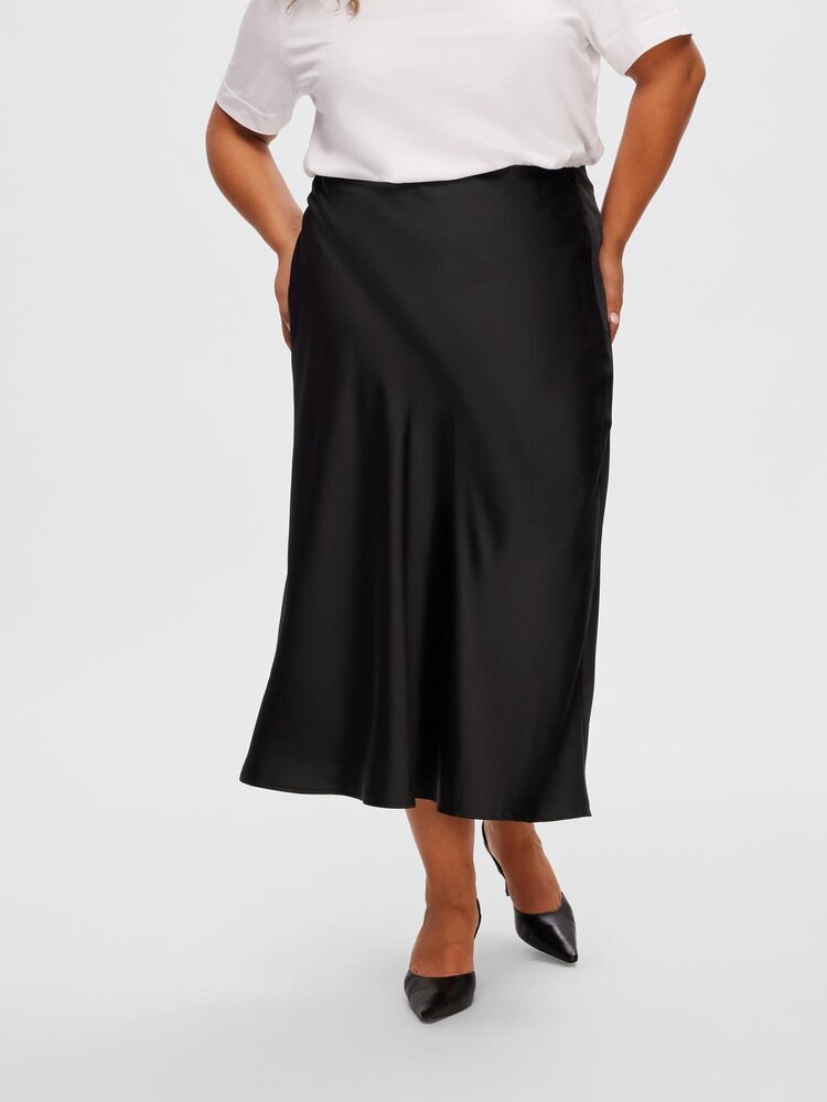 Jupe longue noire en tissu brillant Selected Femme